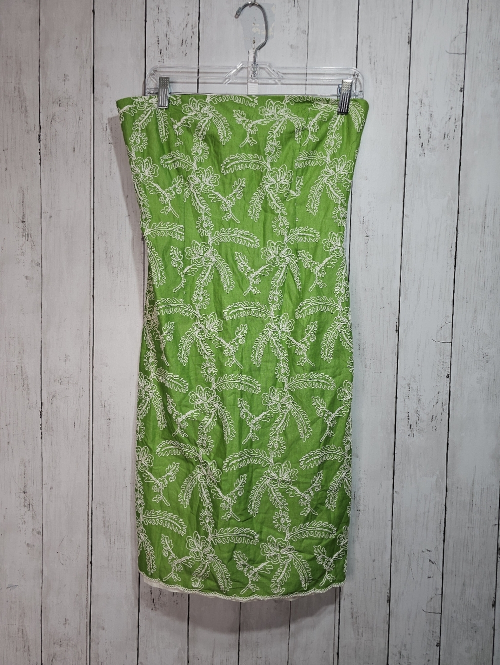 Milly Of New York Women’s Green  Embroidered Cotton Strapless Dress Size 8. - Picture 3 of 12